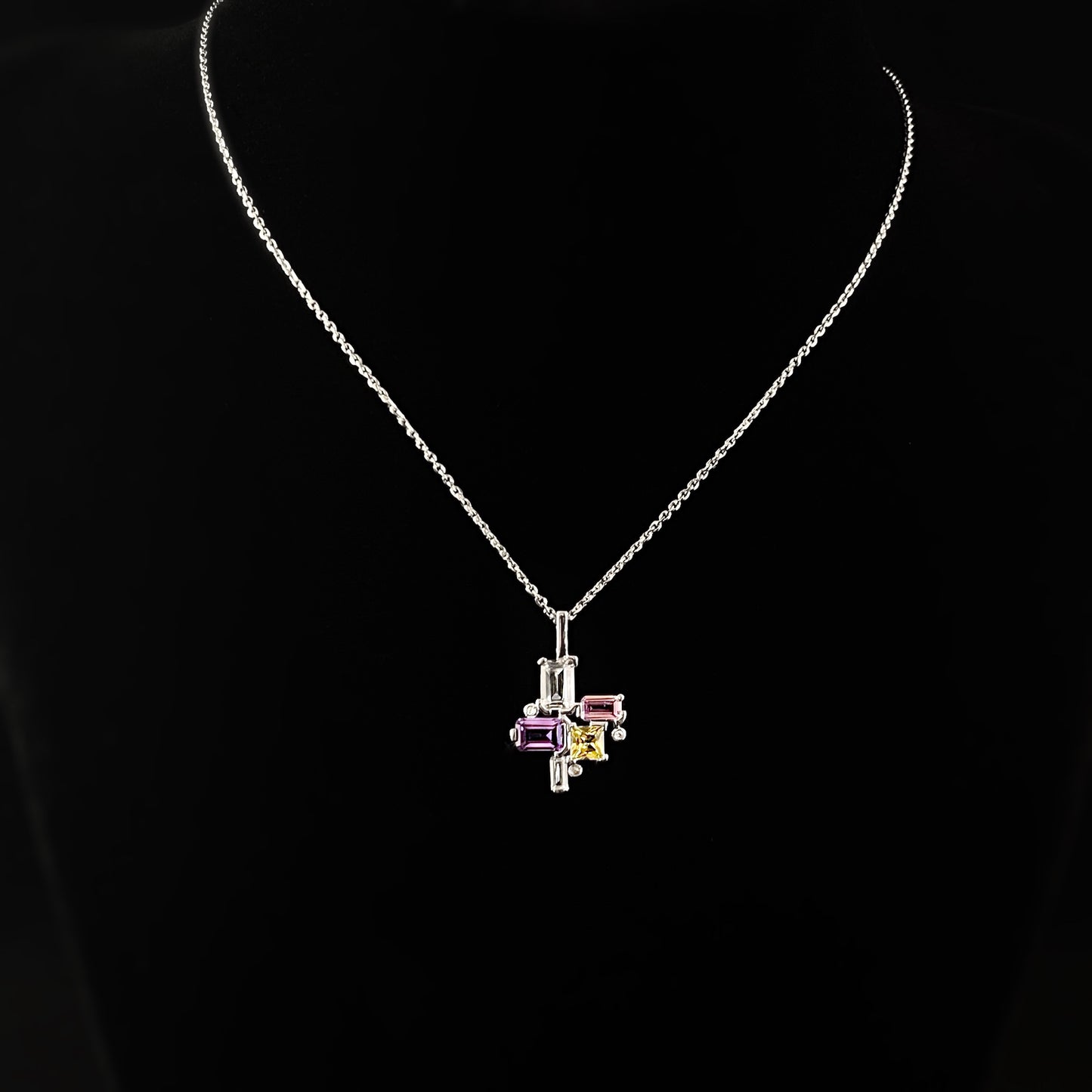 925 Sterling Silver and Sapphire Puzzle Pendant Necklace - Elle Jewelry