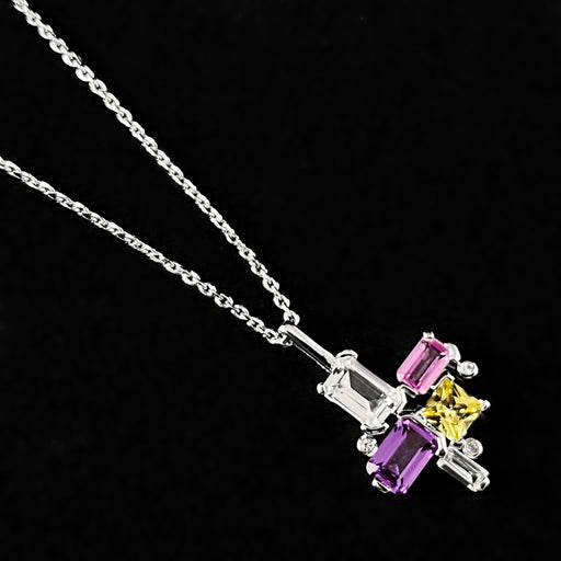 925 Sterling Silver and Sapphire Puzzle Pendant Necklace - Elle Jewelry
