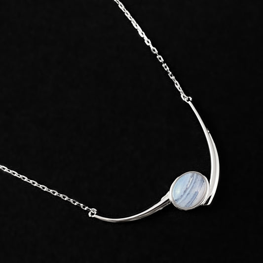 925 Sterling Silver and Blue Lace Agate Pendant Necklace - Elle Jewelry