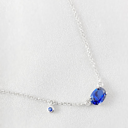 925 Sterling Silver and Sapphire Pendant Necklace - Elle Jewelry