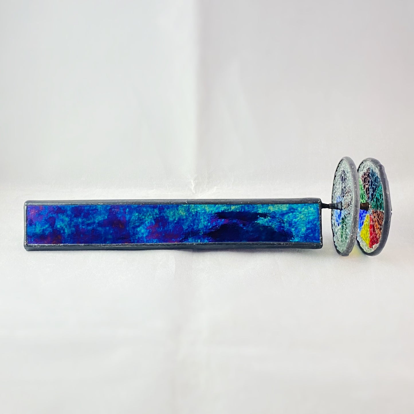 9.5 Inch Black Iridescent Stained Glass Double Wheel Kaleidoscope