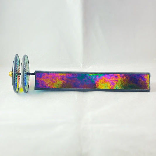 9.5 Inch Black Iridescent Stained Glass Double Wheel Kaleidoscope