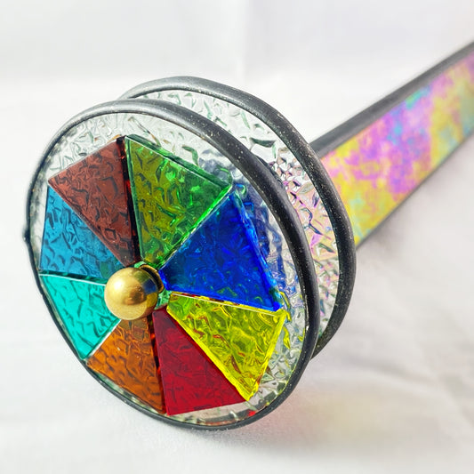 9.5 Inch Black Iridescent Stained Glass Double Wheel Kaleidoscope