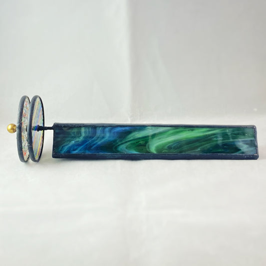 9.5 Inch Blue/Green Opal Glass Double Wheel Kaleidoscope