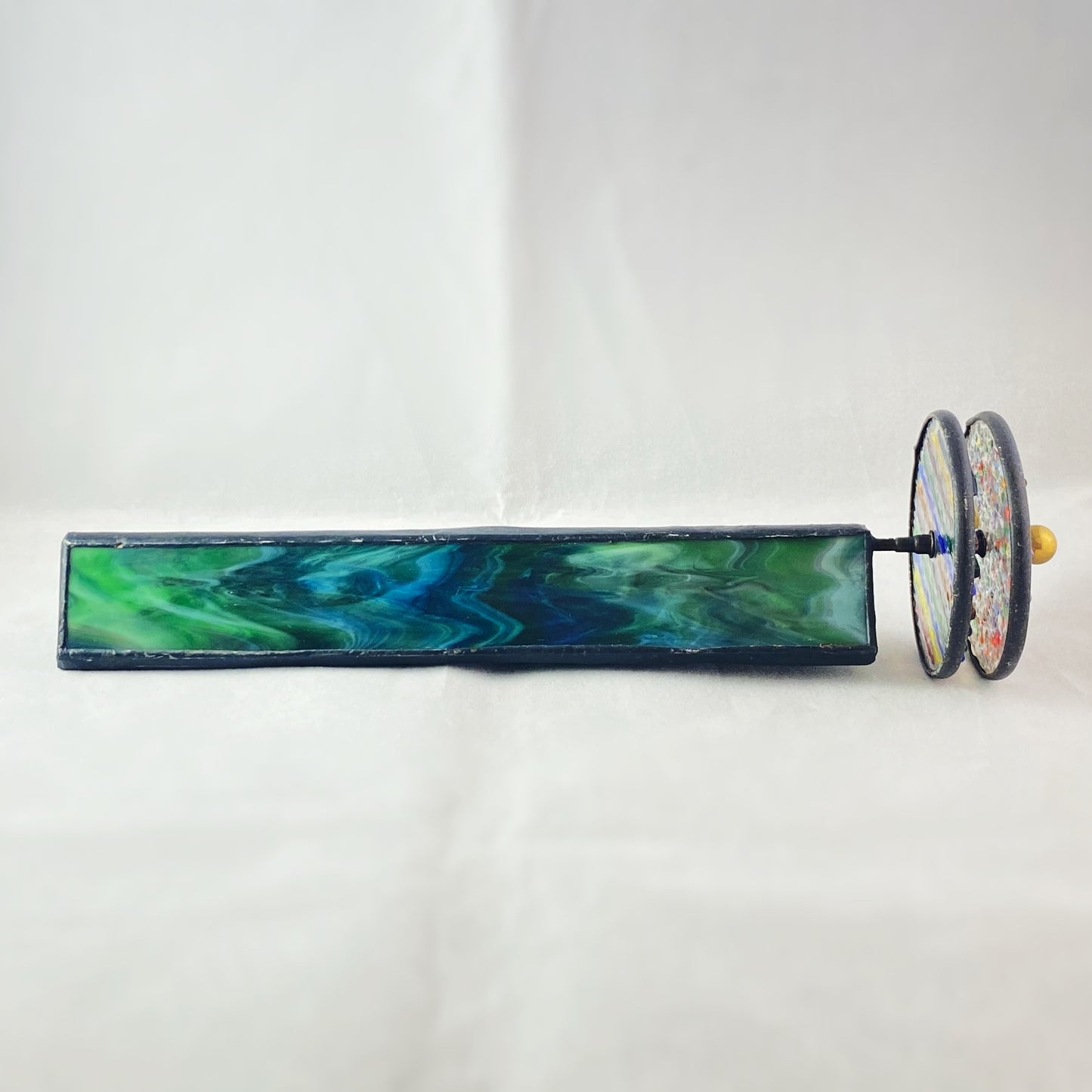 9.5 Inch Blue/Green Opal Glass Double Wheel Kaleidoscope