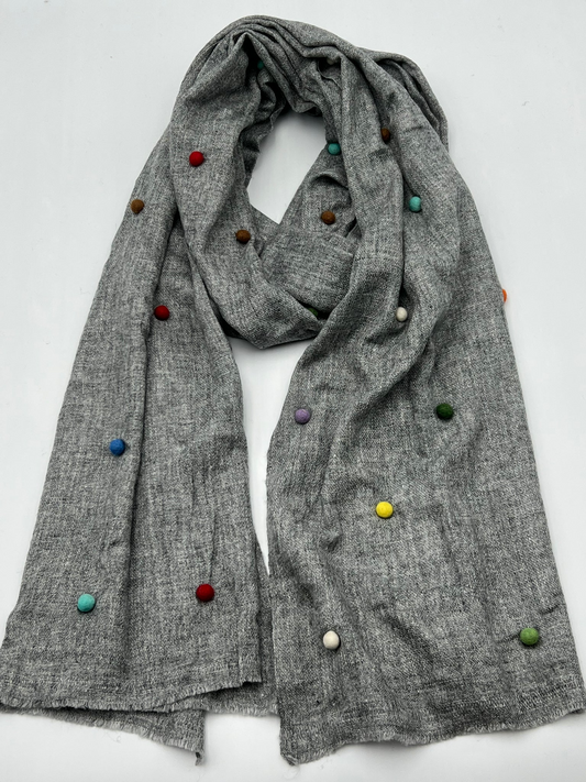 Cashmere Pom Pom Scarf - Gray