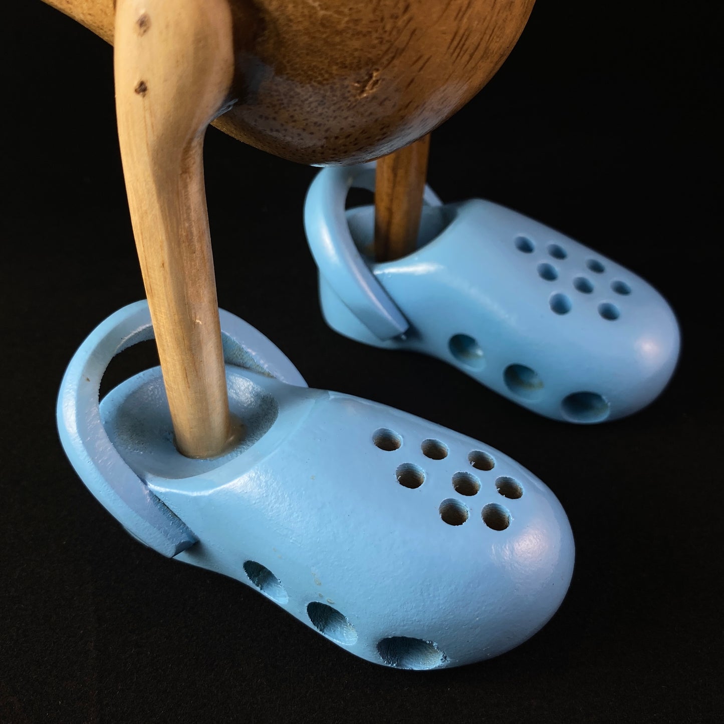 James - Hand-carved and Hand-painted Bamboo Duck with Blue Crocs