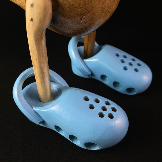 James - Hand-carved and Hand-painted Bamboo Duck with Blue Crocs