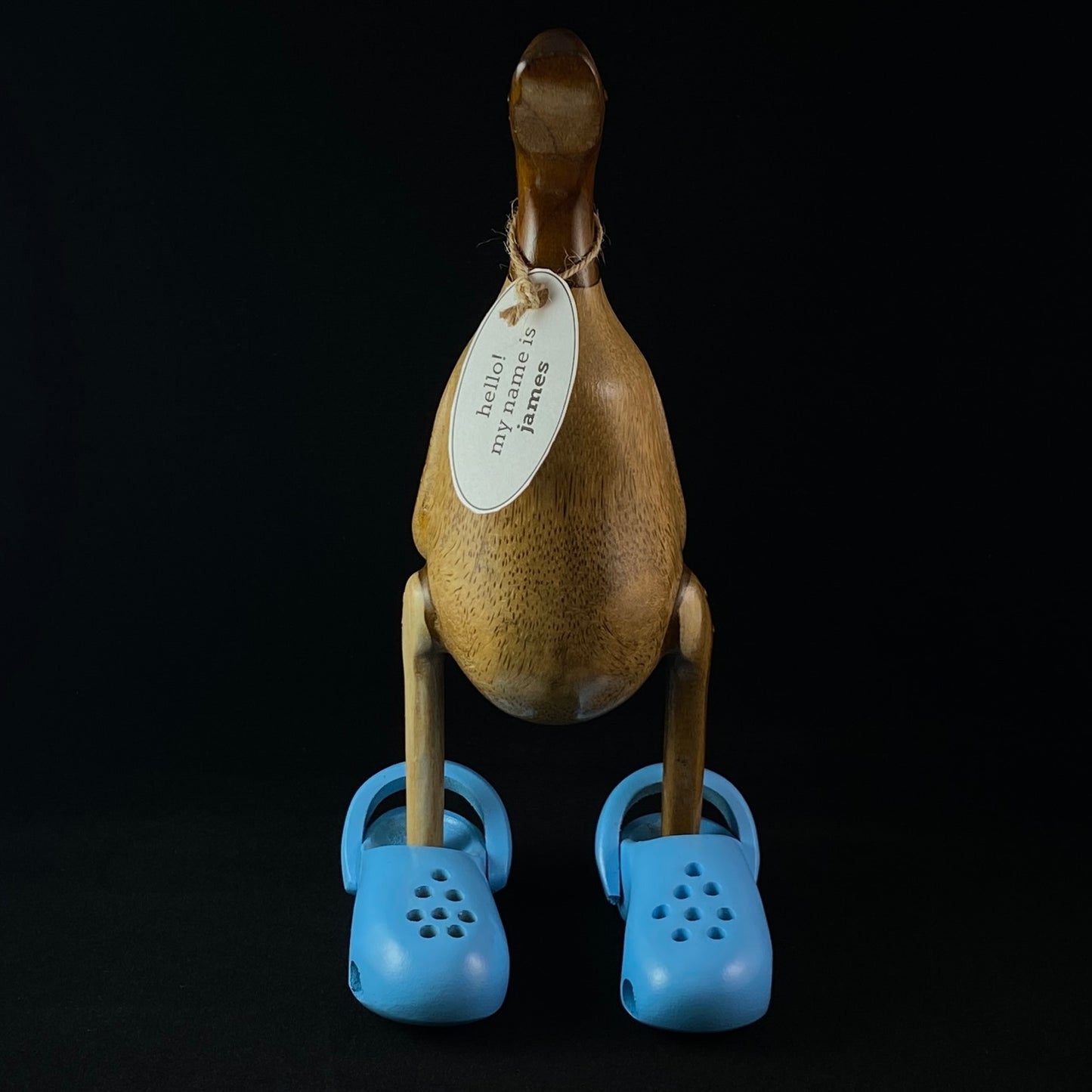 James - Hand-carved and Hand-painted Bamboo Duck with Blue Crocs