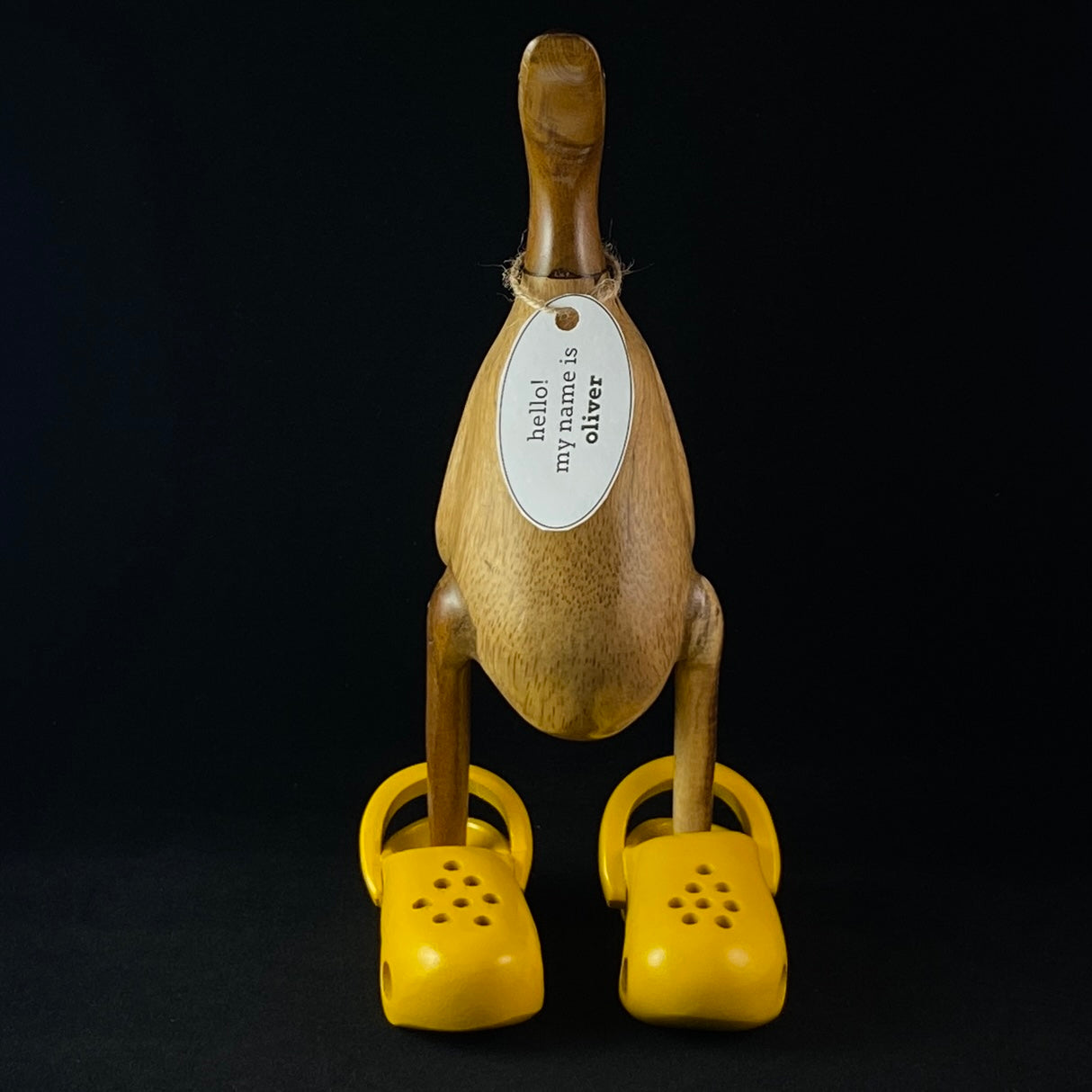 Oliver - Hand-carved and Hand-painted Bamboo Duck with Yellow Crocs
