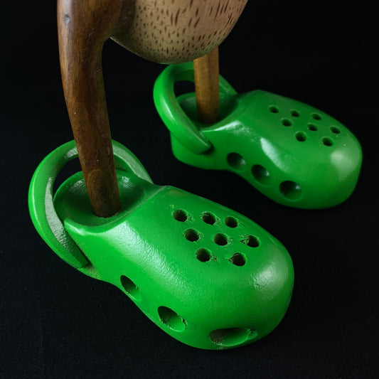 Noah - Hand-carved and Hand-painted Bamboo Duck with Green Crocs