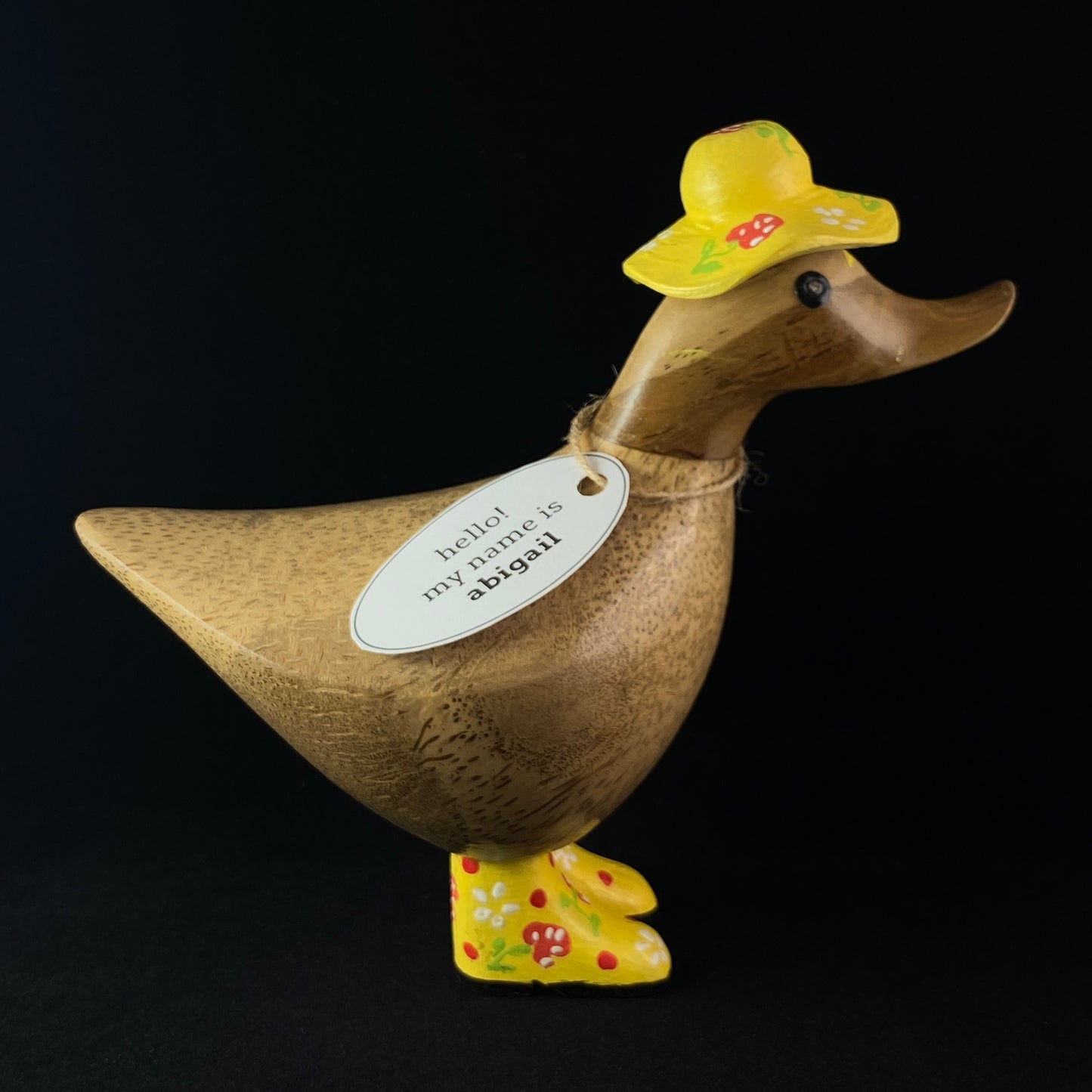 Abigail - Hand-carved and Hand-painted Bamboo Duck with Yellow Hat & Boots