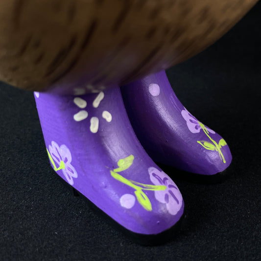 Zoey - Hand-carved and Hand-painted Bamboo Duck with Purple Hat & Boots