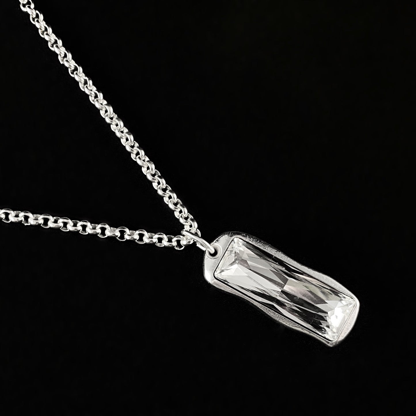 Abstract Rectangular Crystal Statement Pendant on Silver