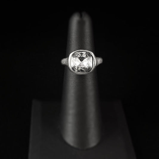 Adjustable Chunky Silver Ring with Square Clear Crystal, Handmade, Nickel Free - Noir