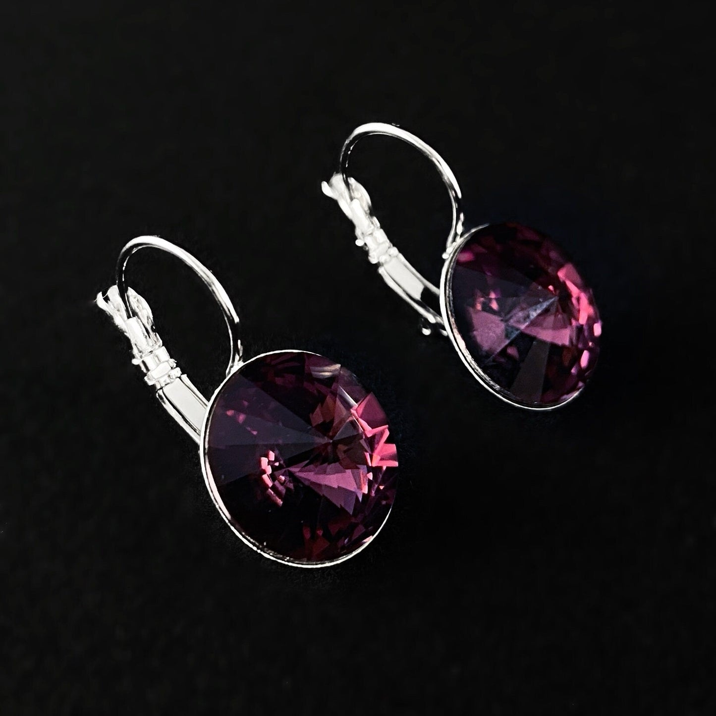 All Sparkle Round Amethyst Swarovski Crystal Silver Earrings - VBC