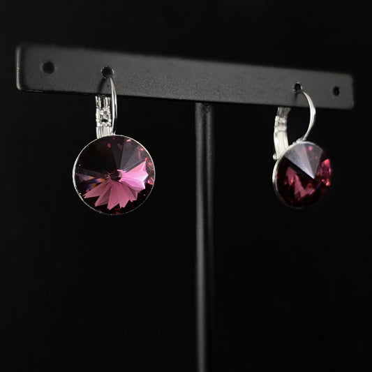All Sparkle Round Amethyst Swarovski Crystal Silver Earrings - VBC