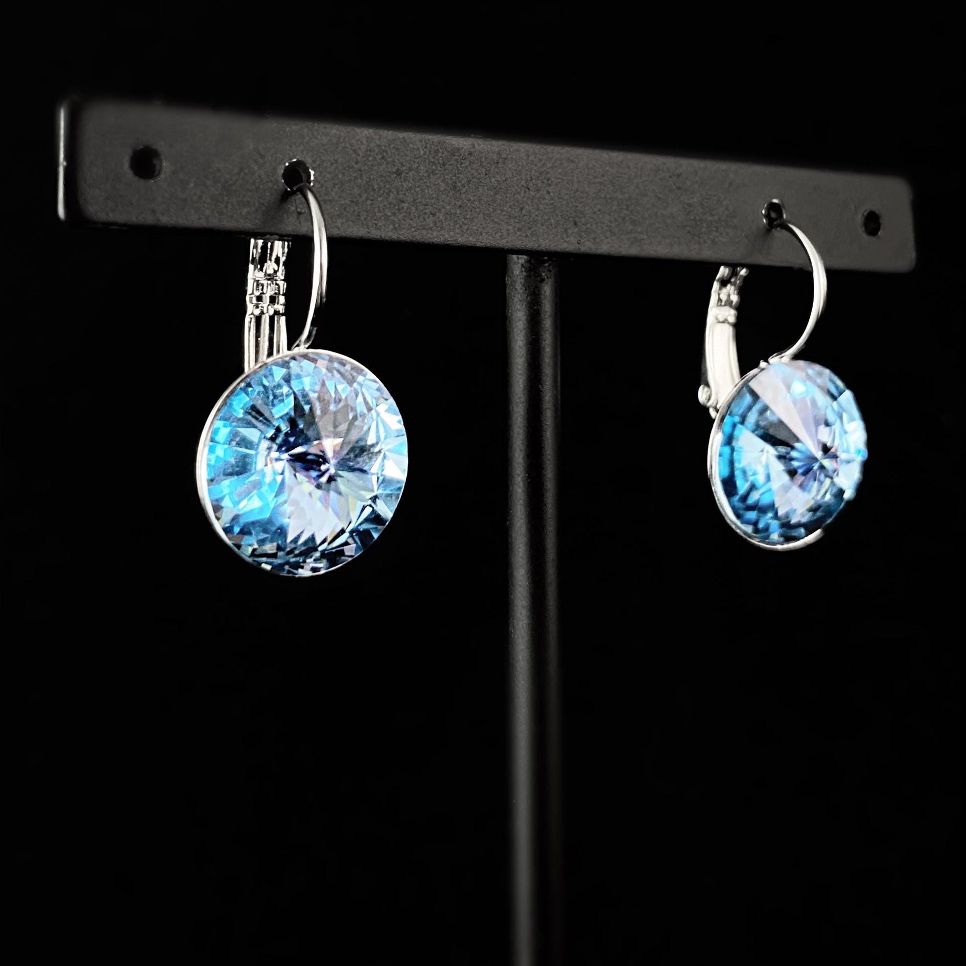 All Sparkle Round Aquamarine Swarovski Crystal Silver Earrings - VBC