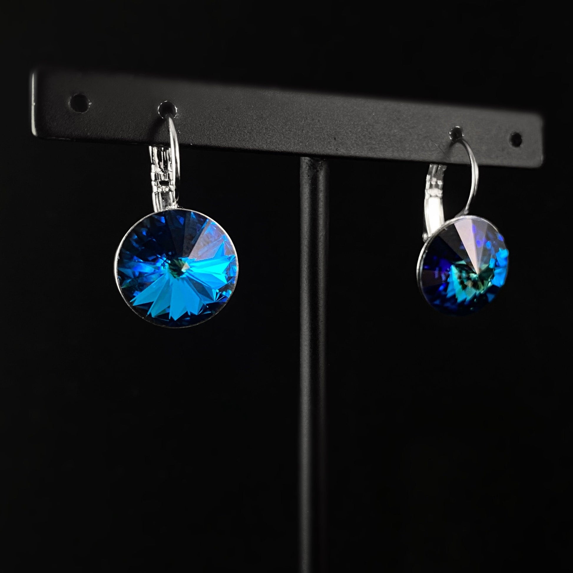 All Sparkle Round Bermuda Blue Swarovski Crystal Silver Earrings - VBC