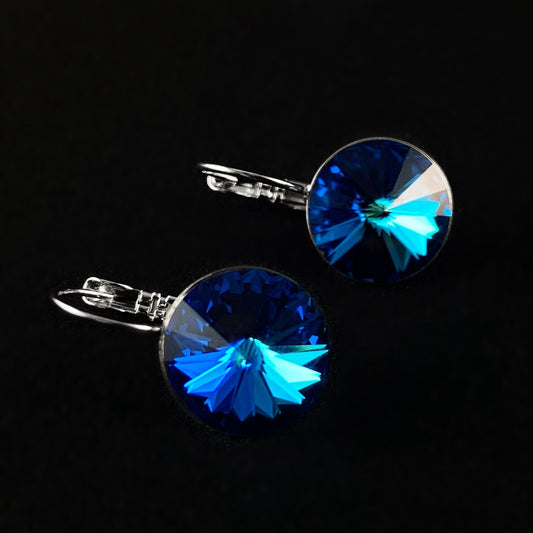 All Sparkle Round Bermuda Blue Swarovski Crystal Silver Earrings - VBC