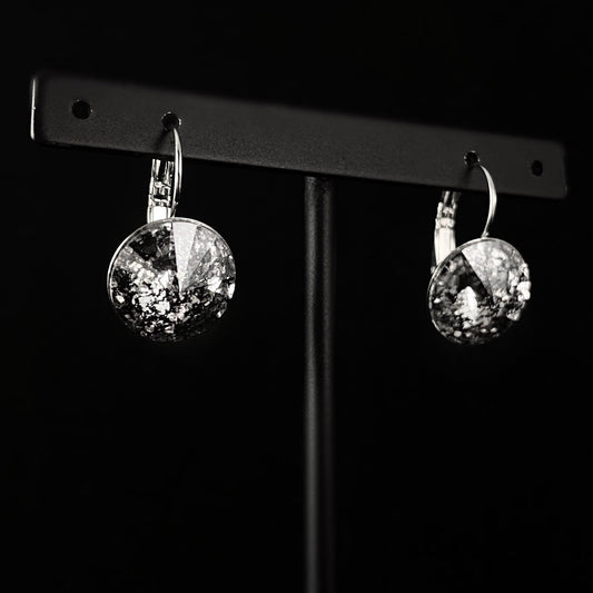 All Sparkle Round Black Patina Swarovski Crystal Silver Earrings - VBC