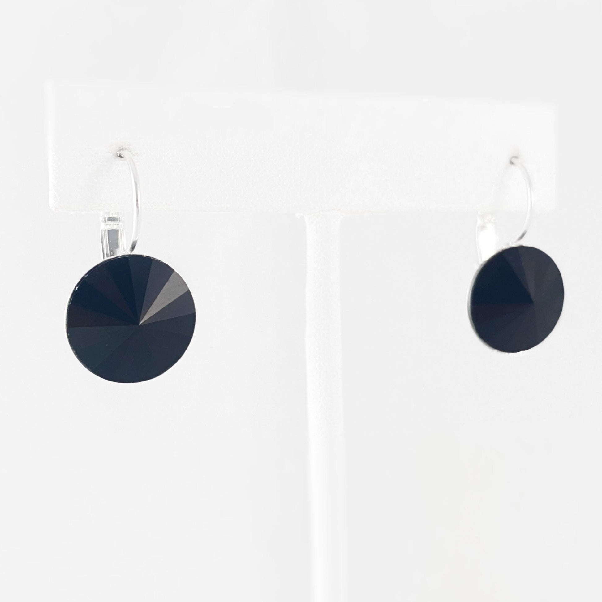 All Sparkle Round Hematite Swarovski Crystal Silver Earrings - VBC