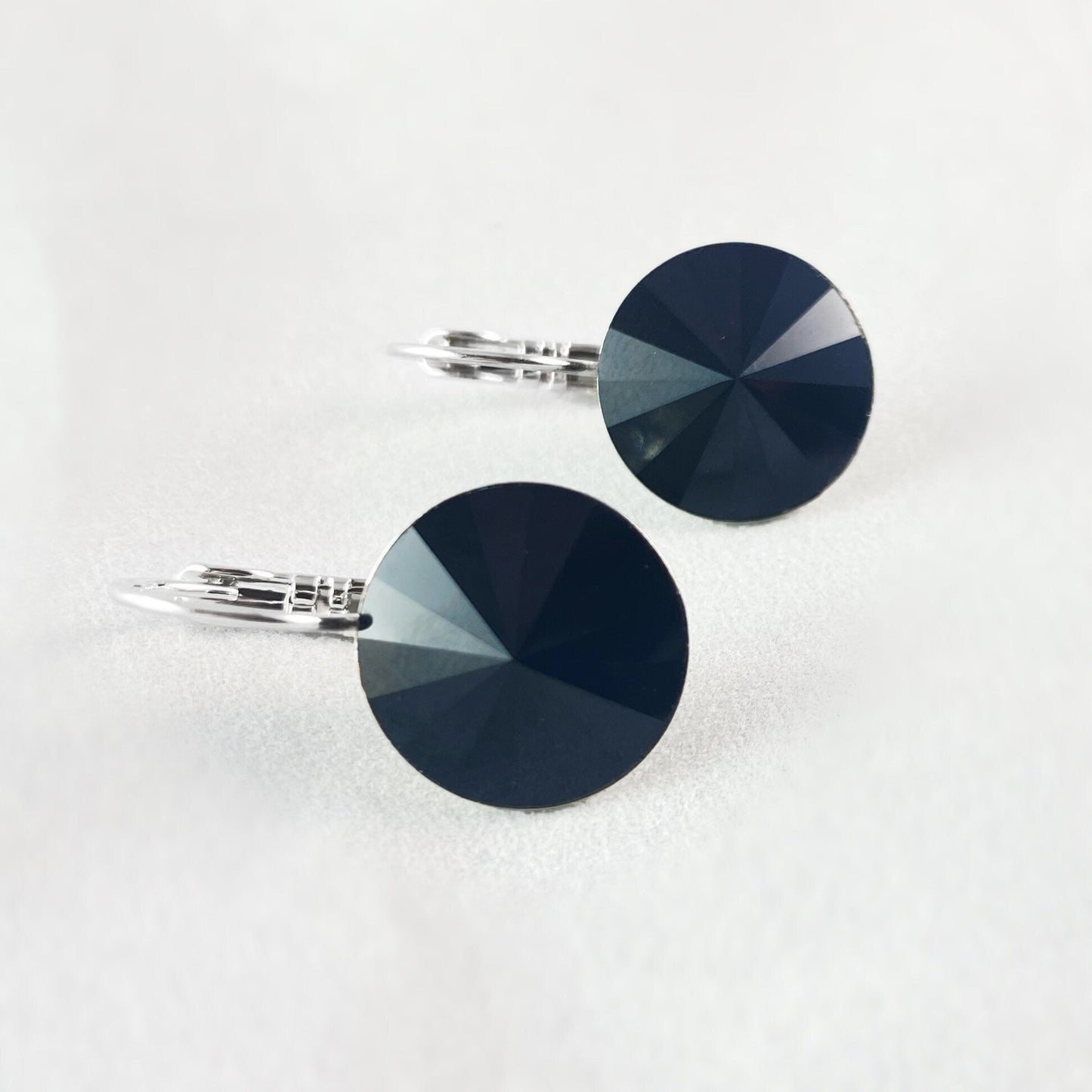 All Sparkle Round Hematite Swarovski Crystal Silver Earrings - VBC