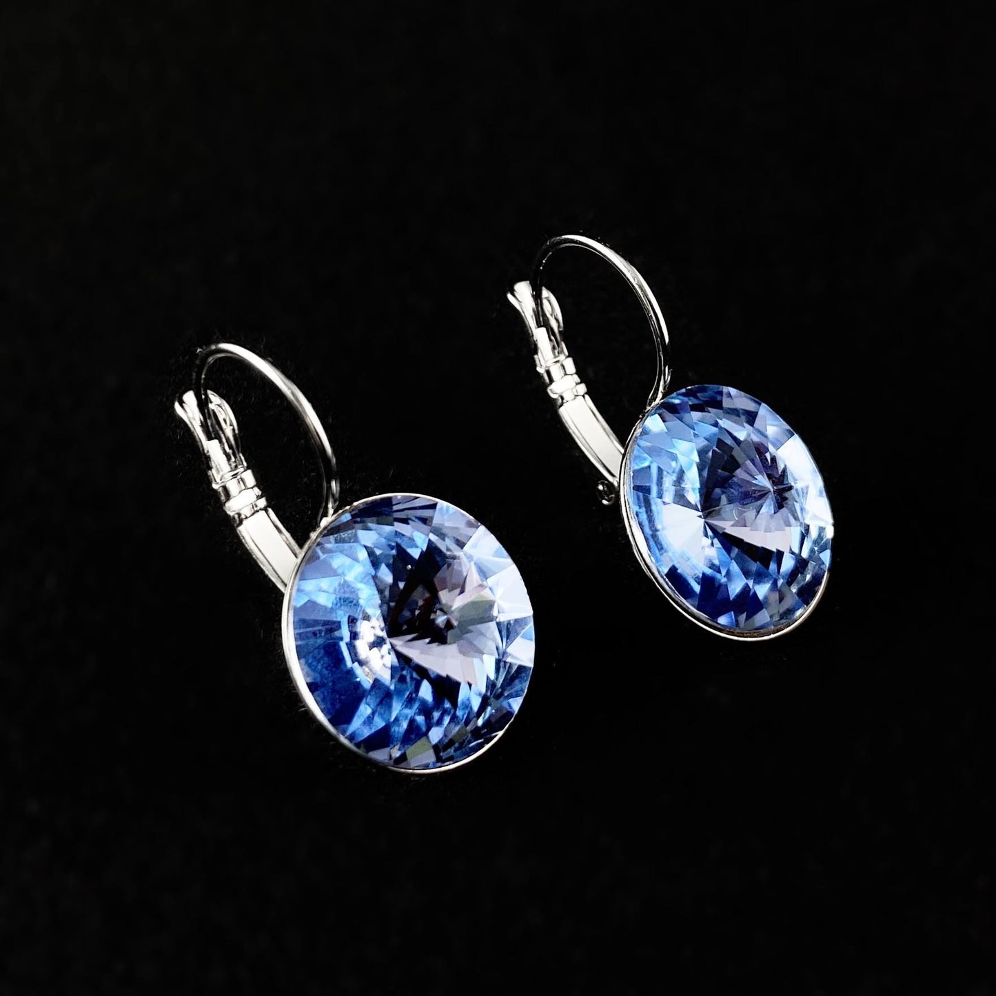 All Sparkle Round Light Sapphire Blue Swarovski Crystal Silver Earrings - VBC