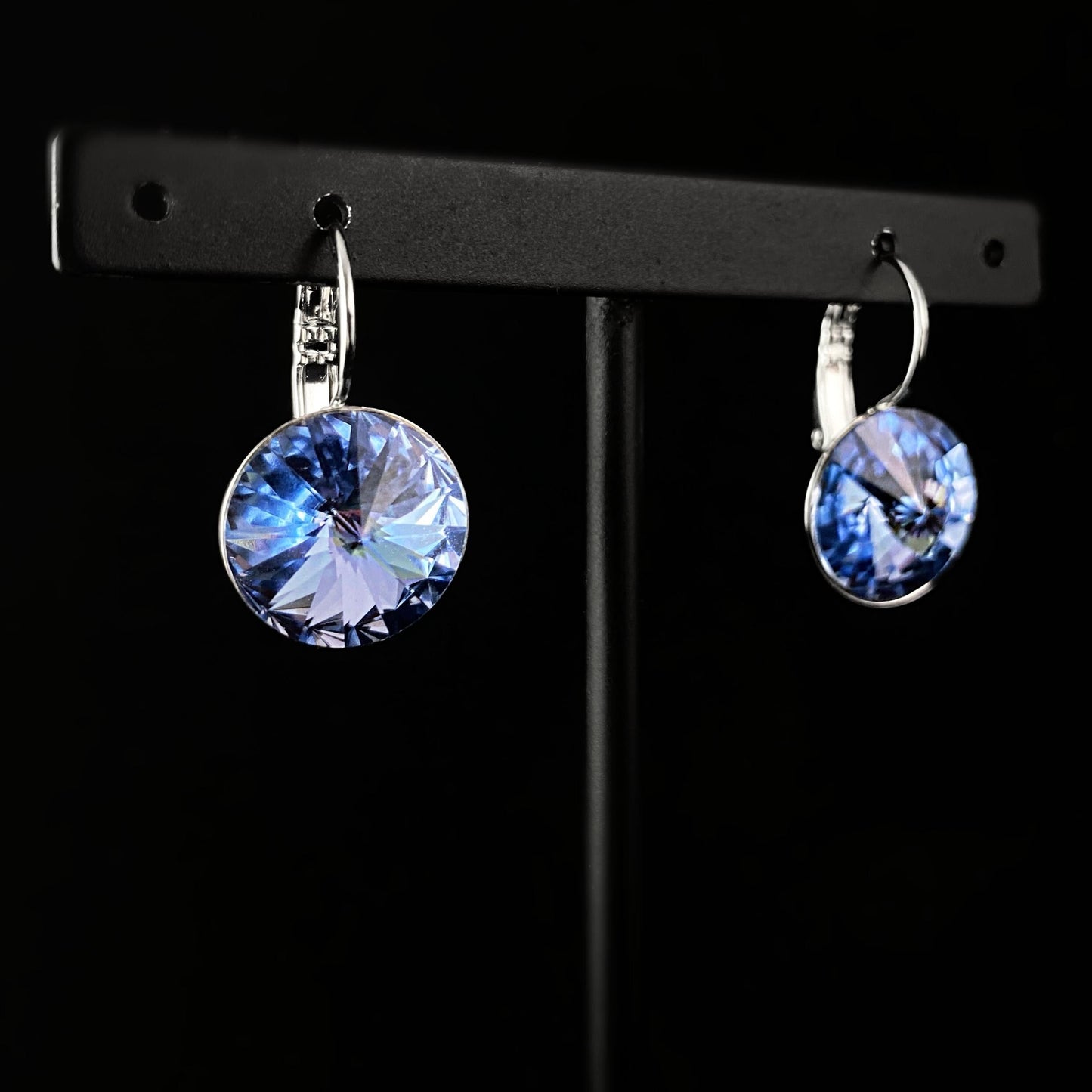 All Sparkle Round Light Sapphire Blue Swarovski Crystal Silver Earrings - VBC