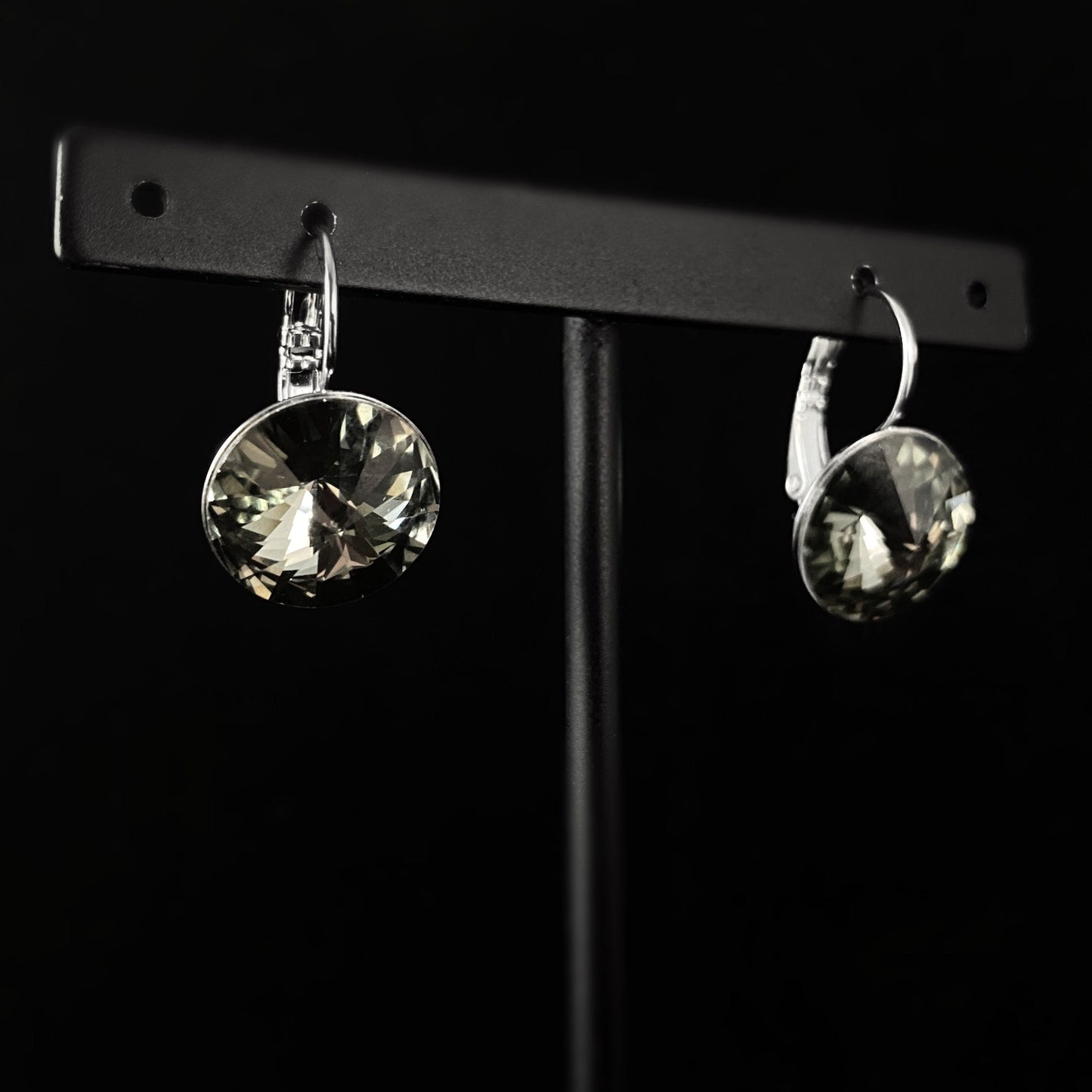 All Sparkle Round Midnight Swarovski Crystal Silver Earrings - VBC