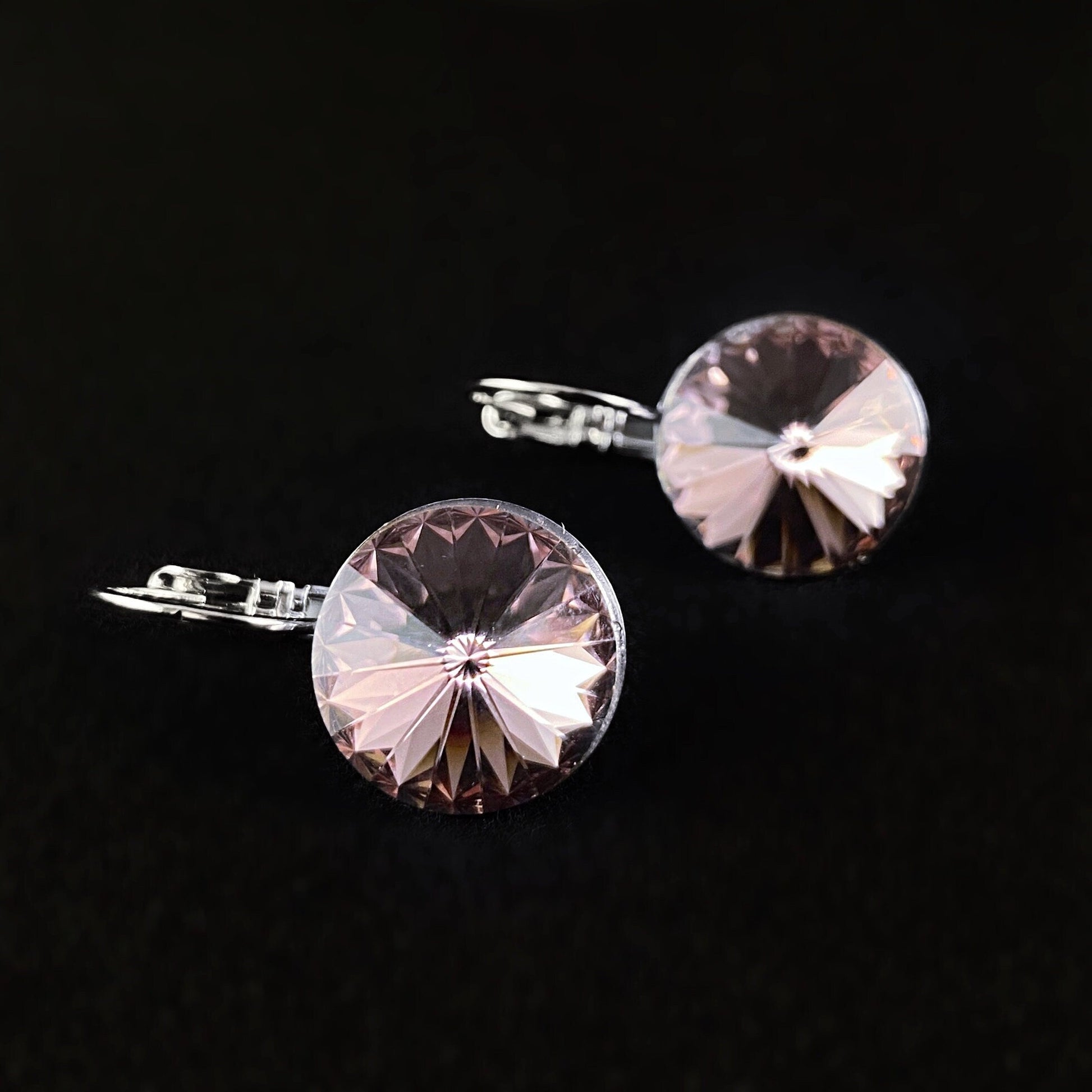 All Sparkle Round Pink Swarovski Crystal Silver Earrings - VBC