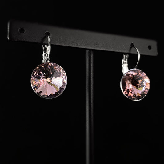 All Sparkle Round Pink Swarovski Crystal Silver Earrings - VBC