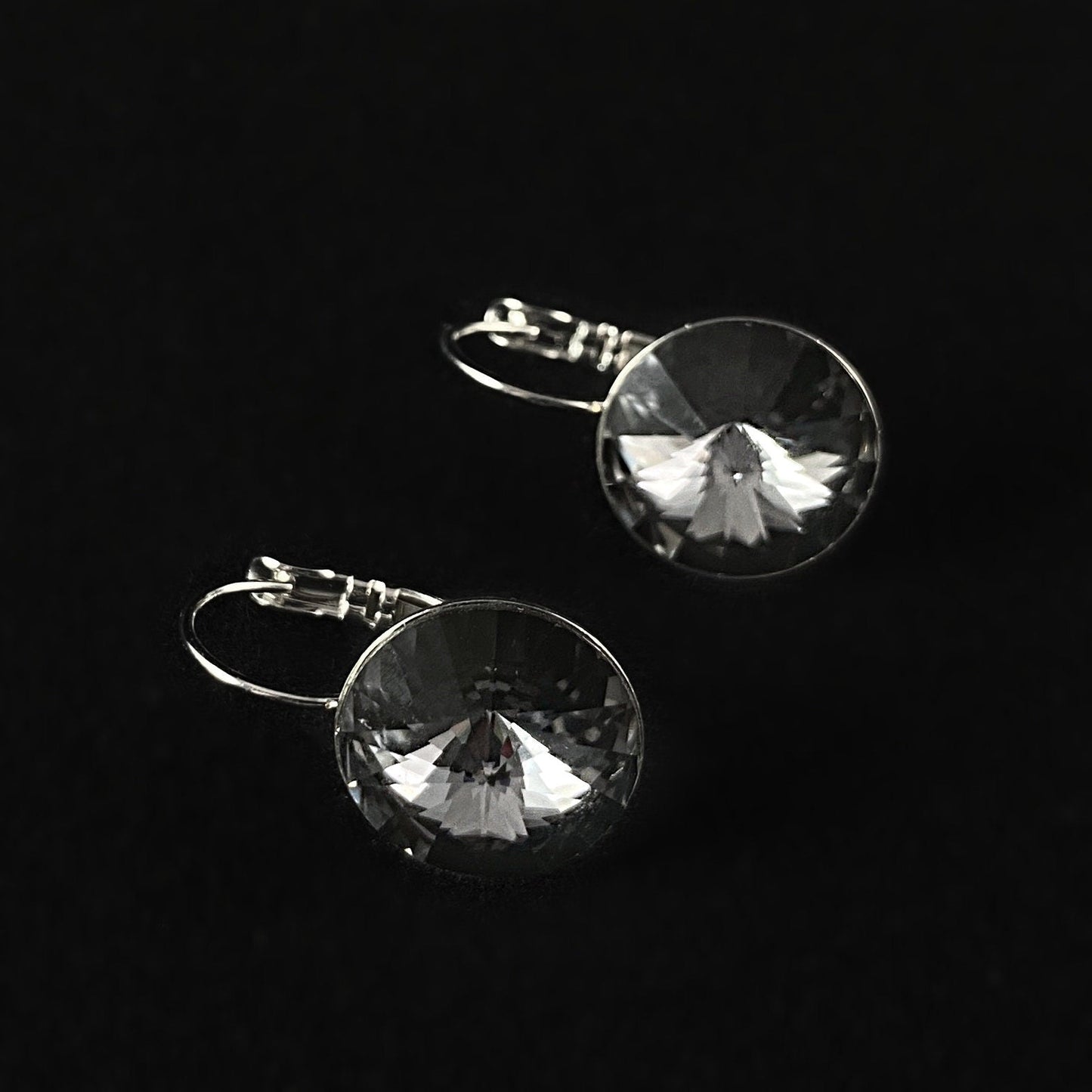 All Sparkle Round Smokey Swarovski Crystal Silver Earrings - VBC