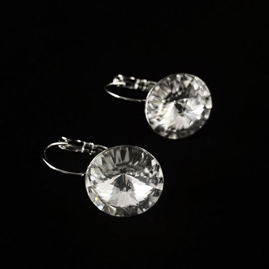 All Sparkle Silver Round Clear Swarovski Crystal Earrings - VBC