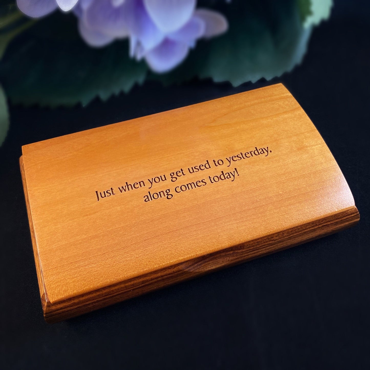 Along Comes Today Quote Box, Handmade Wooden Box with Cherry and Bolivian Rosewood, Made in USA