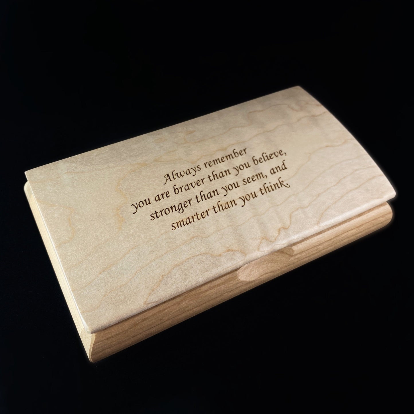 Always Remember You Are Braver Quote Box, Handmade Wooden Box with Cherry and Curly Maple, Made in USA