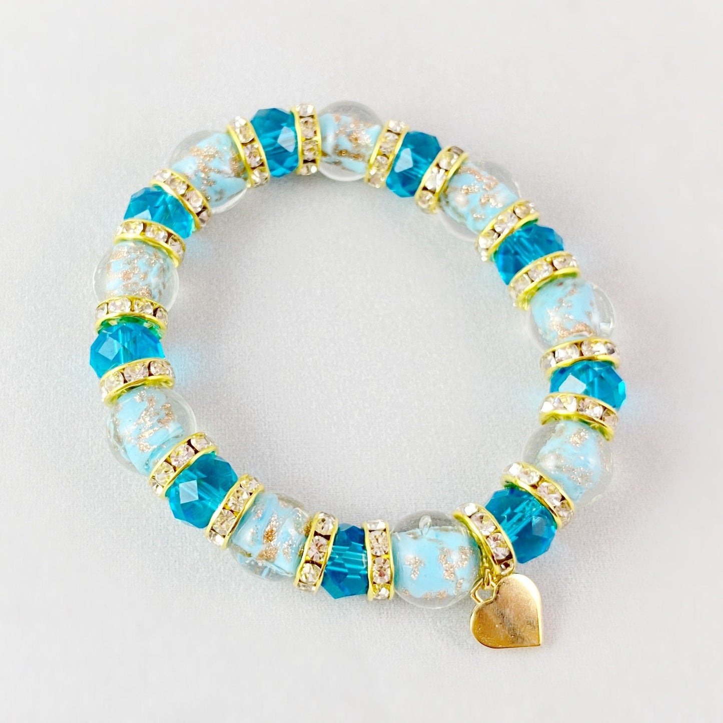 Aqua Blue Beaded Venetian Glass Bracelet - Handmade in Italy, Colorful Murano Glass