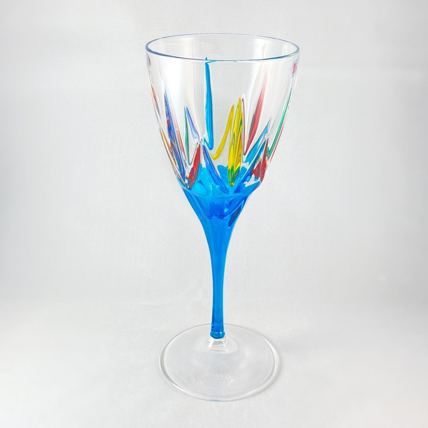 Aqua Blue Stem Chic Venetian Wine Glass - Handmade in Italy, Colorful Murano Glass