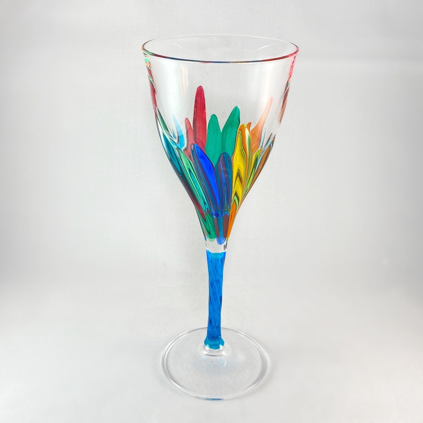 Aqua Blue Stem Fluente Venetian Wine Glass - Handmade in Italy, Colorful Murano Glass