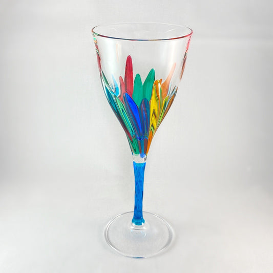 Aqua Blue Stem Fluente Venetian Wine Glass - Handmade in Italy, Colorful Murano Glass