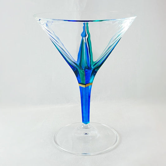 Aqua Blue Stem Fusion SD Venetian Glass Martini Glass - Handmade in Italy, Colorful Murano Glass