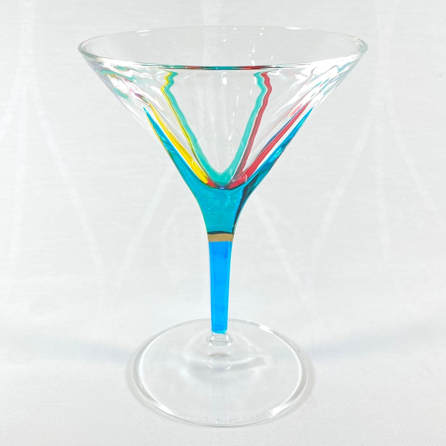 Aqua Blue Stem Venetian Glass Martini Glass - Handmade in Italy, Colorful Murano Glass