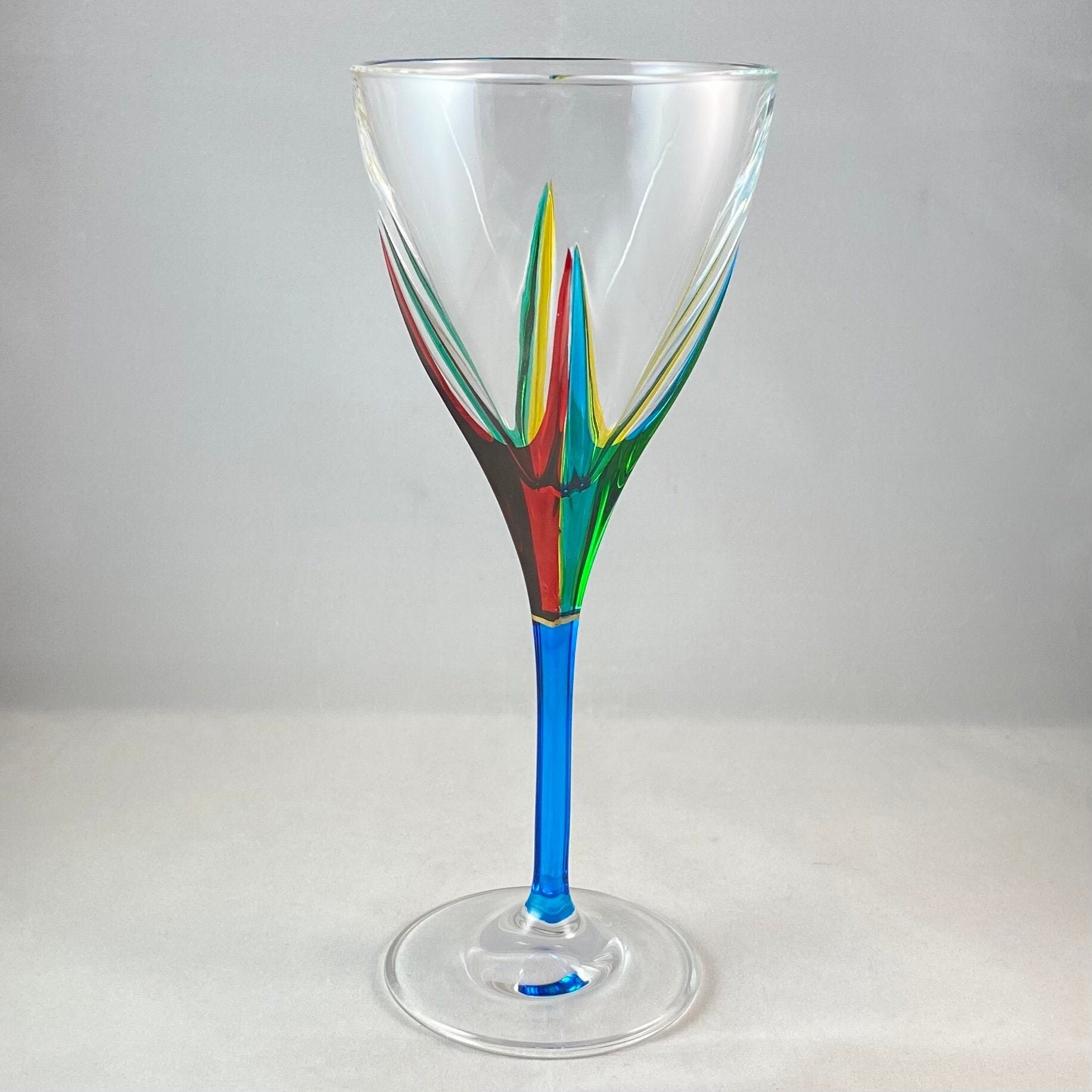 Aqua Blue Stem Fusion Venetian Glass Wine Glass - Handmade in Italy, Colorful Murano Glass