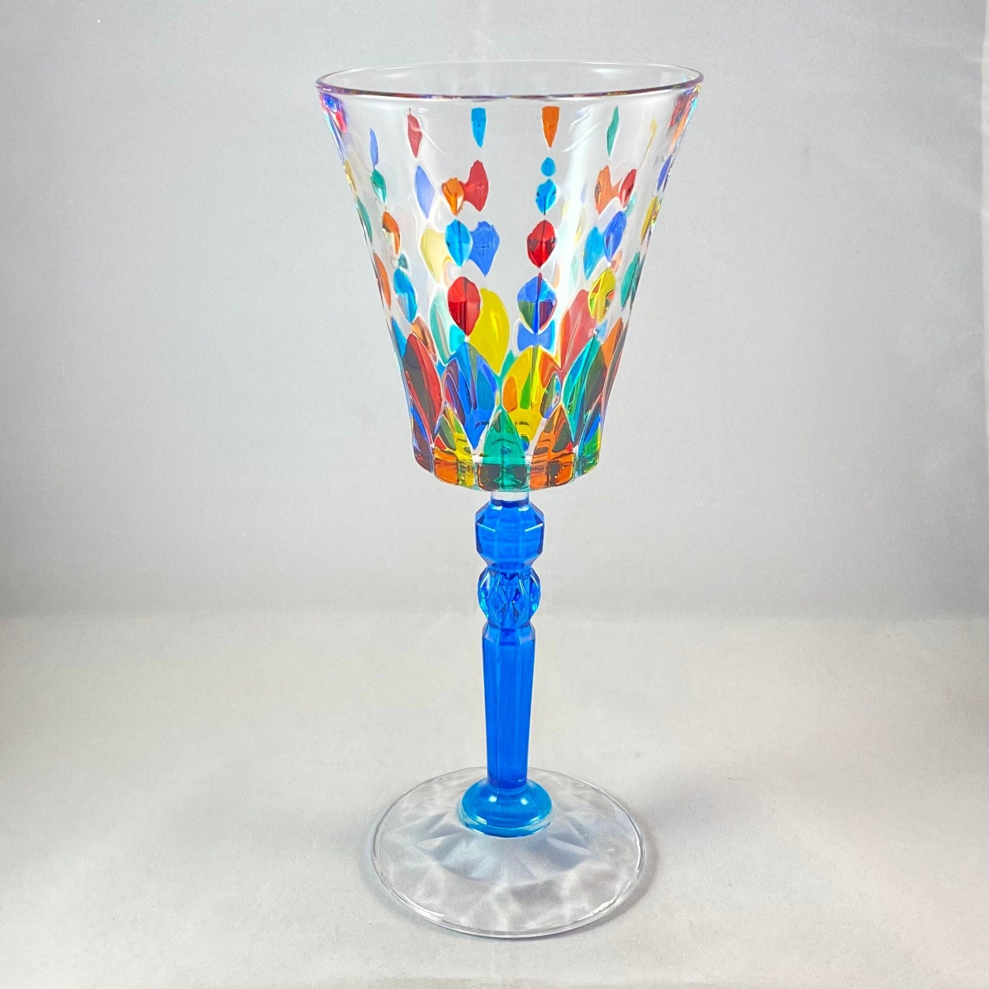 Aqua Blue Stem Marilyn Venetian Glass Wine Glass - Handmade in Italy, Colorful Murano Glass