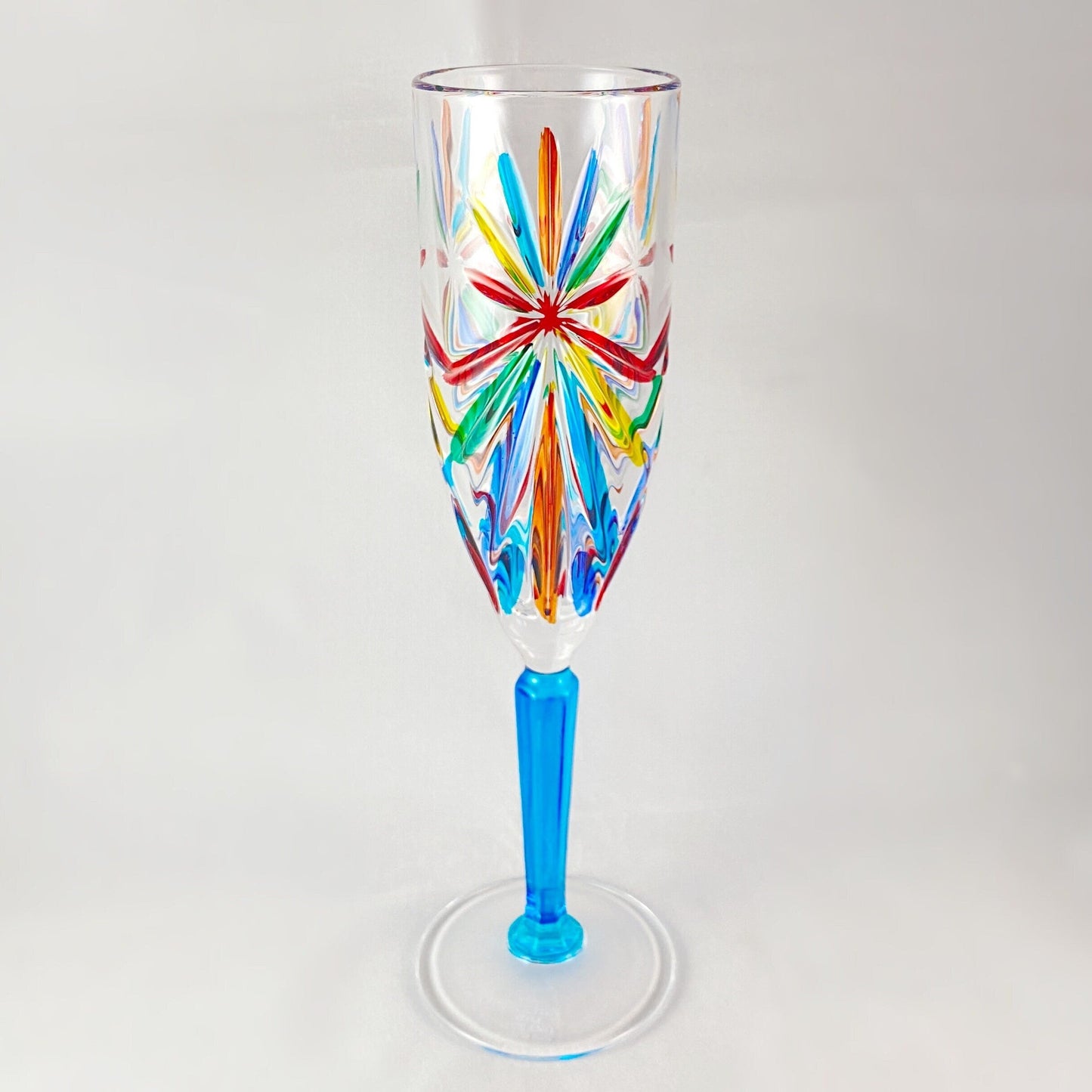 Aqua Blue Stem Oasis Venetian Glass Champagne Flute - Handmade in Italy, Colorful Murano Glass