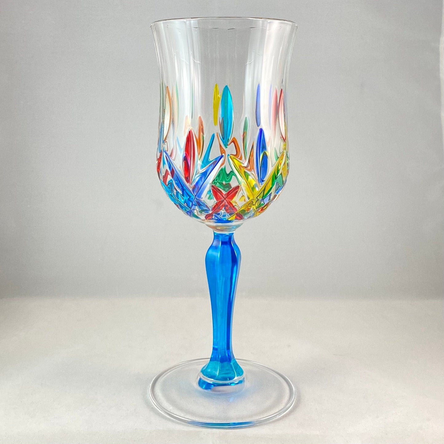 Aqua Blue Stem Opera Venetian Glass Wine Glass - Handmade in Italy, Colorful Murano Glass
