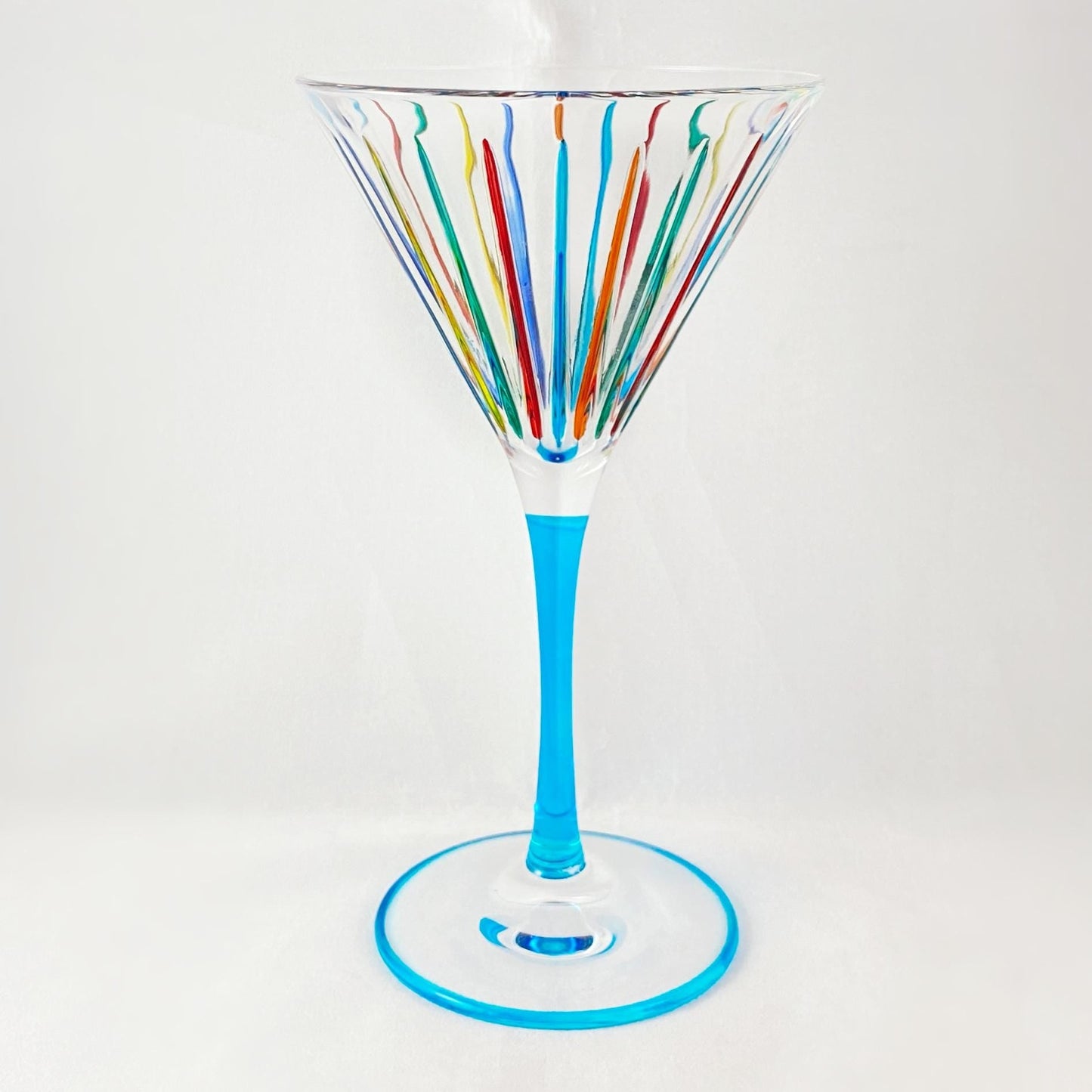 Aqua Blue Stem Timeless Outline Venetian Martini Glass - Handmade in Italy, Colorful Murano Glass