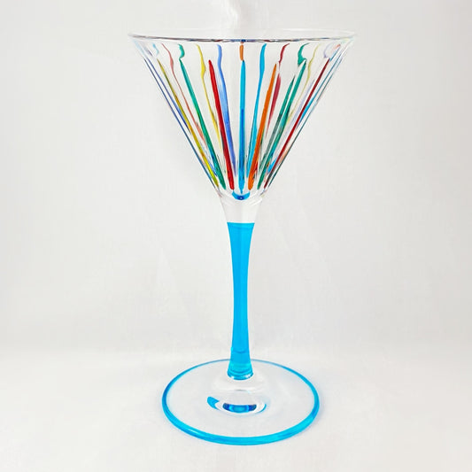 Aqua Blue Stem Timeless Outline Venetian Martini Glass - Handmade in Italy, Colorful Murano Glass