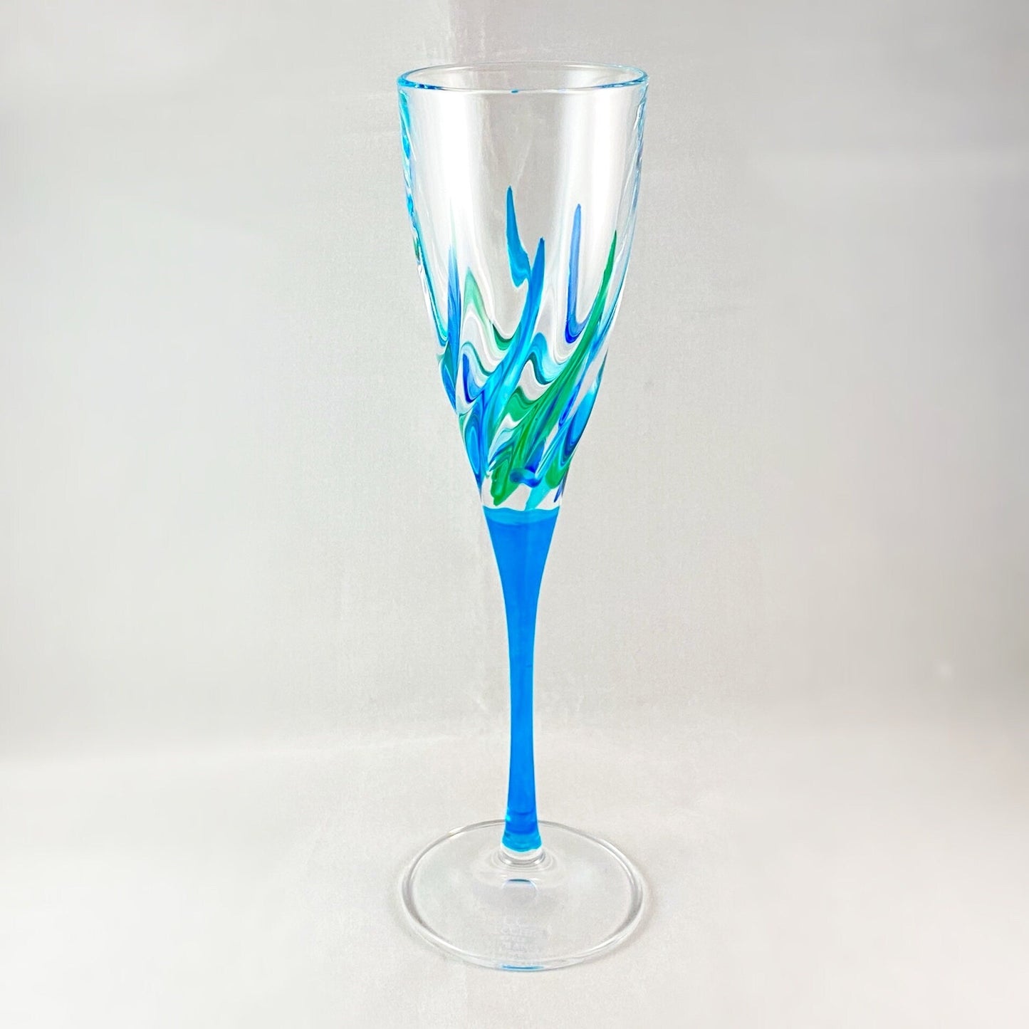 Aqua Blue Stem Trix SD Venetian Glass Champagne Flute - Handmade in Italy, Colorful Murano Glass