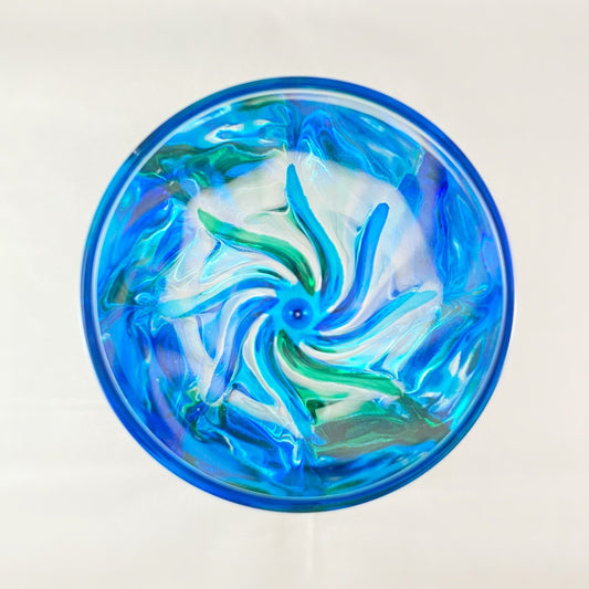 Aqua Blue Stem Trix SD Venetian Glass Champagne Flute - Handmade in Italy, Colorful Murano Glass